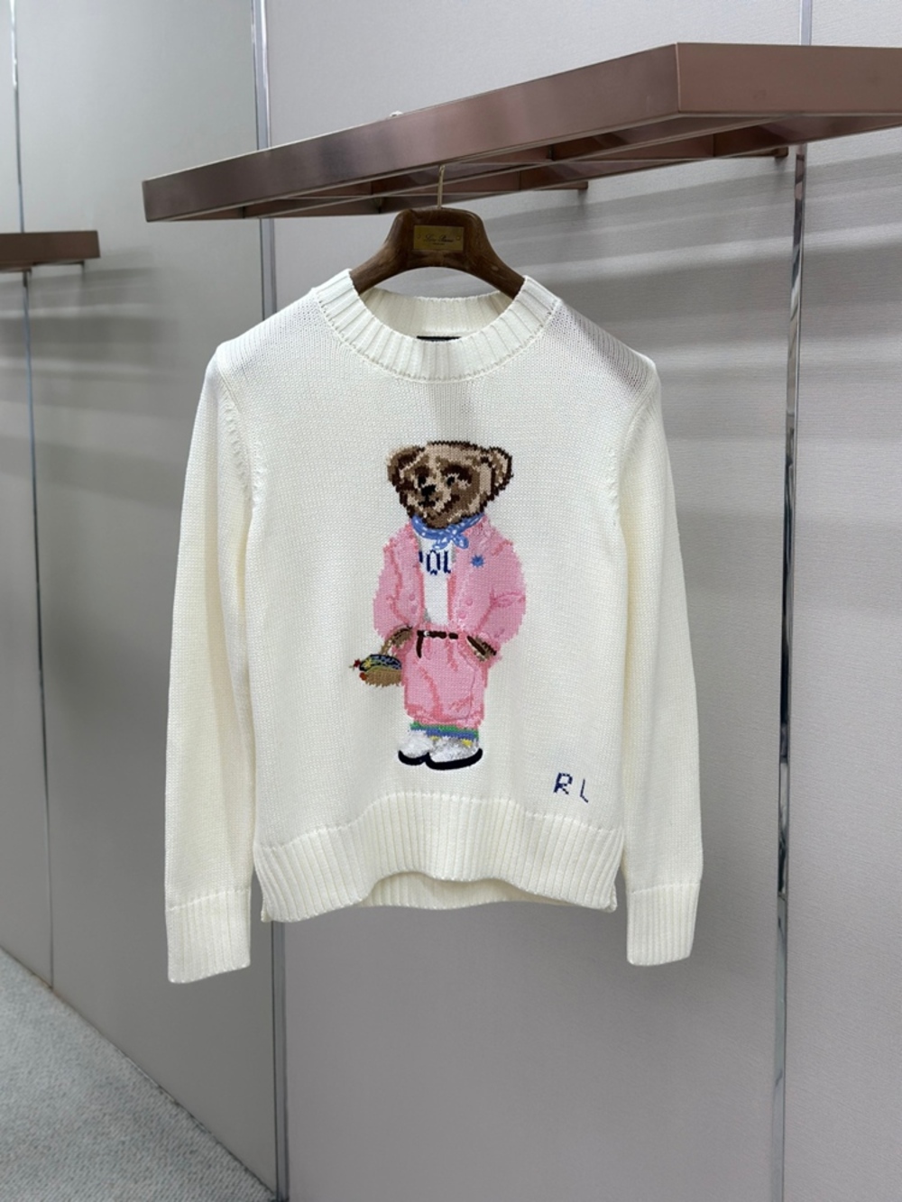 Polo Ralph Lauren Pink Outfit Bear White Knit Crew Sweater